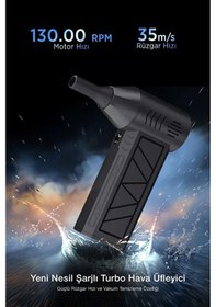 Resim Turbo Mini Hava Üfleyici Jet Fan 3 Kademeli Güçlü Üfleme, Toz Temizleme, Mangal, Işıklı 