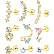 Resim 2D Düz - 1 adet Helix Delme Takıları Kadınlar için Çıkarılabilir Paslanmaz Çelik Kavanoz Tragus Delme Çiçek Kalp Düz Arka Küpe Kadınlar için 