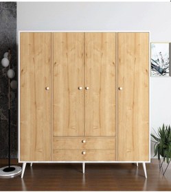 Resim Floradesign Riva Elbise Dolabı 4 Kapaklı Çekmeceli Dolap Gardırop /meşe / Beyaz Meşe -beyaz 