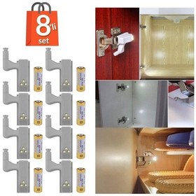 Resim 8'li Otomatik Dolap Lambası Mutfak Banyo Gardırop Çekmece İçi Aydınlatma Menteşe Lambası 