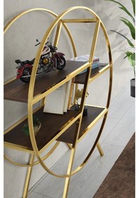 Resim Dekoratif Metal Çiçeklik Duvar Rafı Kitaplık 4 Bölmeli Gold-Ceviz Kurulu Gönderilir 