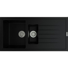 Resim Polex Cristalüx Granit Evye P-01 Siyah 1.5 Gözlü Tezgah Altı Ve Tezgah Üstü Mutfak Evyesi 99x49.5 CM 