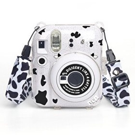Resim Fujifilm Instax Mini 12 Makine Uyumlu Beyaz Simli Pleksi Kılıf 