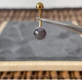 Resim %100 Cerrahi Çelik Doğal Ametis Taşlı Çelik Göbek Piercingi Altın Altın 