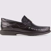 Resim Hakiki Deri Siyah Kaymaz Kauçuk Tabanlı Erkek Günlük Ayakkabı Siyah 