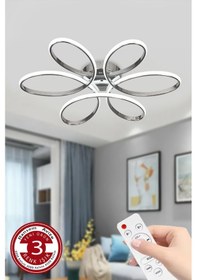 Resim Ransom 3 Renk Kumandalı Plafonyer Led Avize Krom Büyük Salon Papatya Led 