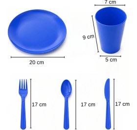 Resim Beylini 32 Parça Piknik Seti Tabak Çatal Kaşık Bıçak Bardak 6 Kişilik Gezi Set Kahvaltı Makinede Yıkanabilir Set 