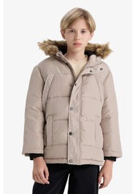 Resim Defacto Erkek Çocuk Çıkarılabilir Suni Kürk Yaka Kapüşonlu Polar Astarlı Mont E7417a825wnbg755 Bej-bg755 