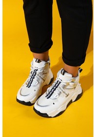 Resim Luvi Shoes Clara Beyaz Laci Fermuarlı Ve Bağcıklı Kadın Spor Bot Beyaz - Lacivert 