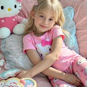 Resim Sanrio for hello kitty alev geçirmez kadın kalp pijama üstü + şort ev giyimi iki parçalı set 