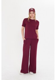 Resim Thiff Gymwear Bordo Kadın Modal Kumaş Kısa Kolu Eşofman Takımı Bordo 