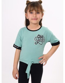 Resim Toontoy Kids Toontoy Kız Çocuk Önü Bağlama Detaylı Baskılı Tişört Yeşil 