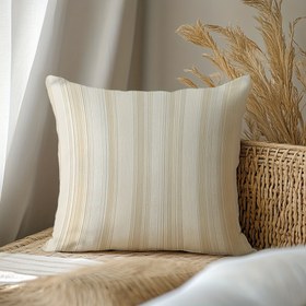 Resim 1 Adet Lüks Çizgili Krem Karışım Yastık Kılıfı - Modern Tek Taraflı Tasarım, Fermuarlı, Açık Bej & Beyaz Dikey Çizgiler, 16x16/18x18/20x20 İnç, Oturma Odası veya Yatak Odası Dekoru İçin Mükemmel (İçi Boş), Ev Dekor Aksesuarı | Çizgili Desen | Karışık Kumaş 