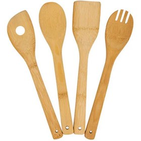 Resim Bestchoice 4'lü Bambu Pişirme Seti Spatula Servis Kaşığı Servis Çatalı 