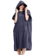 Resim Lemestar Koyu Mavi Mikrofiber Kabanlı Banyo Havlu - Plaj, Yüzme, Sürf İçin Kalın, Isı Sağlayan Yetişkinler İçin Gömlek Desenli Koruyucu Koyu Mavi 