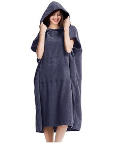 Resim Lemestar Koyu Mavi Mikrofiber Kabanlı Banyo Havlu - Plaj, Yüzme, Sürf İçin Kalın, Isı Sağlayan Yetişkinler İçin Gömlek Desenli Koruyucu Koyu Mavi 