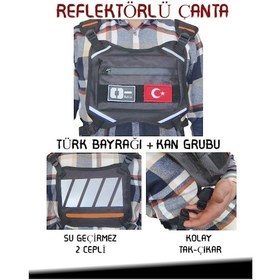 Resim Reflektörlü Gögüs Çantası Kan Grubu O- Türk Bayrağı Su Geçirmez 