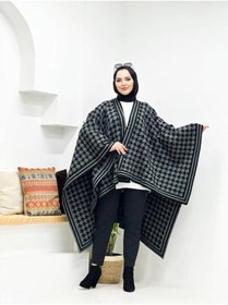 Resim 02Lady Fashion kadın çift taraflı kullanılabilen kaz ayağı desenli triko şal panço 