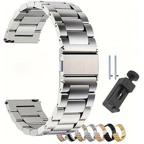 Resim Oldfriend Siyah 22mm Akıllı Saat Kayışı Paslanmaz Çelik Samsung Galaxy Watch Garmin Ticwatch Fossil Uyumlu 