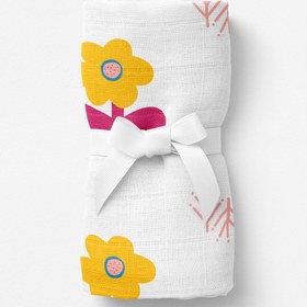 Resim Big Flower Lemon Müslin Bebek Örtüsü - 70x70cm 