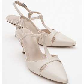 Resim Luvi Shoes Abelia Ekru Cilt Kadın İnce Topuklu Ayakkabı Ekru 