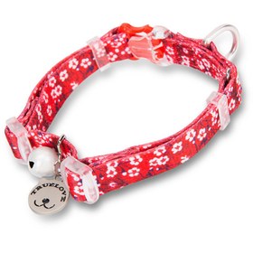 Resim Zilli, Çiçekli Kırmızı Kedi Boyun Tasması - S 