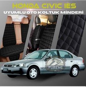 Resim Honda İes Parlak Siyah Tay Tüyü Cepli & Terletmez Sırtlı Oto Koltuk Minder Seti - Koruma Kılıfı Ön & Arka Set 
