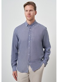 Resim Erkek Lacivert Keten Dynamic Fit Düğmeli Yaka Gömlek 25ys004017200 Lacivert Lacivert 