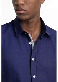 Resim Tudors Slim Fit Uzun Kol Oxford Doku Armürlü Biyeli Erkek Gömlek-26938-Lacivert 