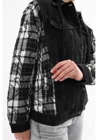 Resim Kadın Fermuar Detaylı Kapüşonlu Jean Ceket Siyah 