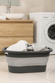 Resim Katlanır Çamaşır Sepeti - Çamaşır Sepeti Gri, Organizer, Düzenleyici, Çok Amaçlı Sepet 