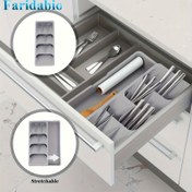 Resim 1pc FARIDABIO Genişletilebilir Mutfak Çekmece Organizerı, Plastik Yemek Takımı, Kaşık, Bıçak, Çatal Depolama Tepsisi, Pas Geçirmez, Elektriksiz, Ev Organizasyonu, Masa ve Çekmece Organizerı için Bağımsız Kullanım ile Ev Depolama 
