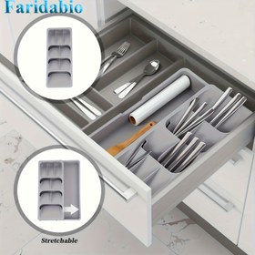 Resim 1pc FARIDABIO Genişletilebilir Mutfak Çekmece Organizerı, Plastik Yemek Takımı, Kaşık, Bıçak, Çatal Depolama Tepsisi, Pas Geçirmez, Elektriksiz, Ev Organizasyonu, Masa ve Çekmece Organizerı için Bağımsız Kullanım ile Ev Depolama 