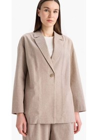 Resim Defacto Relax Fıt Ceket Yaka Çizgi Desenli Keten Blazer Ceket E4561AX25SP Bej 