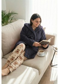 Resim Kapüşonlu Wellsoft Sabahlık & Peluş Bornoz - Yumuşak, Polar Unisex Sabahlık Antrasıt/s/m Antrasit 