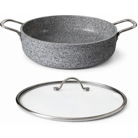 Resim Stone-h 26 Cm Çizilmez Yanmaz Yapışmaz Basık Tencere - Cam Kapaklı Karnı Yarık Tenceresi Granit 