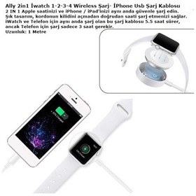Resim Ally 2In1 Iwatch 1-2-3-4 Wireless Şarj- Apple Uyumlu iPhone Usb Şarj Kablosu (371596448)-Beyaz 