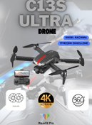 Resim Wearfitpro C13S ULTRA Wi-Fi Cam Drone 4K Kamera LED Işıklı Fırçasız Motorlu Drone Quadcopter İniş Kalkış 