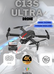 Resim Wearfitpro C13S ULTRA Wi-Fi Cam Drone 4K Kamera LED Işıklı Fırçasız Motorlu Drone Quadcopter İniş Kalkış 