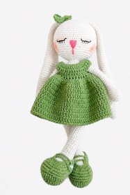 Resim evim oyuncak dünyası Yeşil Elbiseli Uyuyan Uzun Kulak Tavşan Amigurumi Organik 
