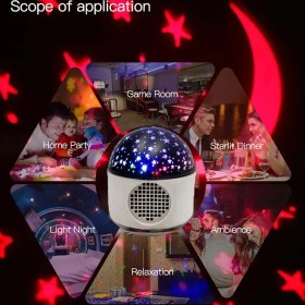 Resim Keyfim Shop LED Sihirli Disko Topu - Star Master Yıldızlı-Aylı Gece Lambası - Bluetooth Hoparlör 