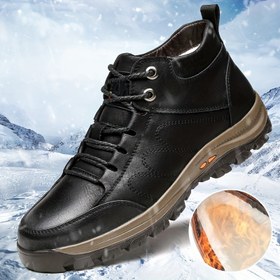 Resim Erkekler için Yüksek Üst Kış Kar Botları - Kaliteli & Kaymaz Kauçuk Taban, Sıcak İzoleli Çekiş Deseni, Hiking ve Buzda Tırmanma için Bağcıklı Ayak Bilgi Desteği, İdeal Sonbahar ve Kış Sezonları ile Günlük Soğuk Havada Giyim, Şık Siyah Renkli Yuvarlak Burun Tasarımı, Çok Araziye Uygun Erkek Çizme Modelleri ile Dayanıklı PU Astarlama 
