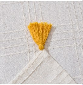 Resim Soft Püsküllü Koltuk Örtüsü - Ekru - 90x210 Cm Çok Renkli 