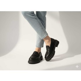 Resim GNY AYAKKABI KADIN SİYAH LOUFER TOKASIZ KOLEJ OXFORD MODEL 