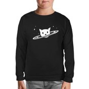 Resim Saturn - Kedi Siyah Çocuk Sweatshirt 