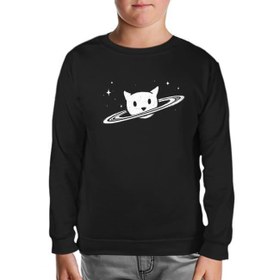 Resim Saturn - Kedi Siyah Çocuk Sweatshirt 