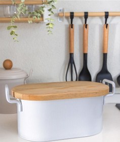 Resim The Mia Stripe Ahşap Kapaklı Ekmek Saklama Kutusu Beyaz 40x22x18 Cm Beyaz 