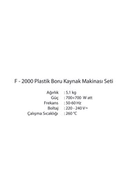 Resim Vira Vi-ra F-2000 Pprc Plastik Boru Kaynak Makinası Ayaklı Tek Vıf2000 