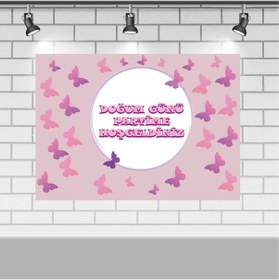 Resim Kelebek Temalı Doğum Günü 50X70 Cm Kelebek Konsept Doğum Günü 