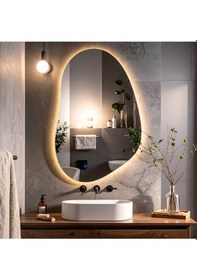 Resim Nelyos Günışığı Lazer Kumlamalı Lavabo & Banyo Aynası Dokunmatik Sensörlü 70 X 45 